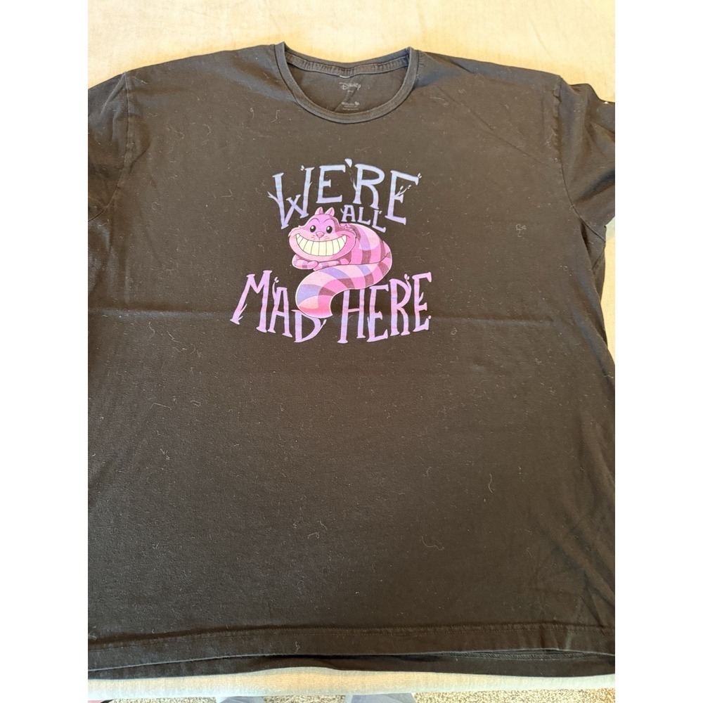 Disney Cheshire Cat Were All Mad Here T Shirt Black Graphic Adult Large